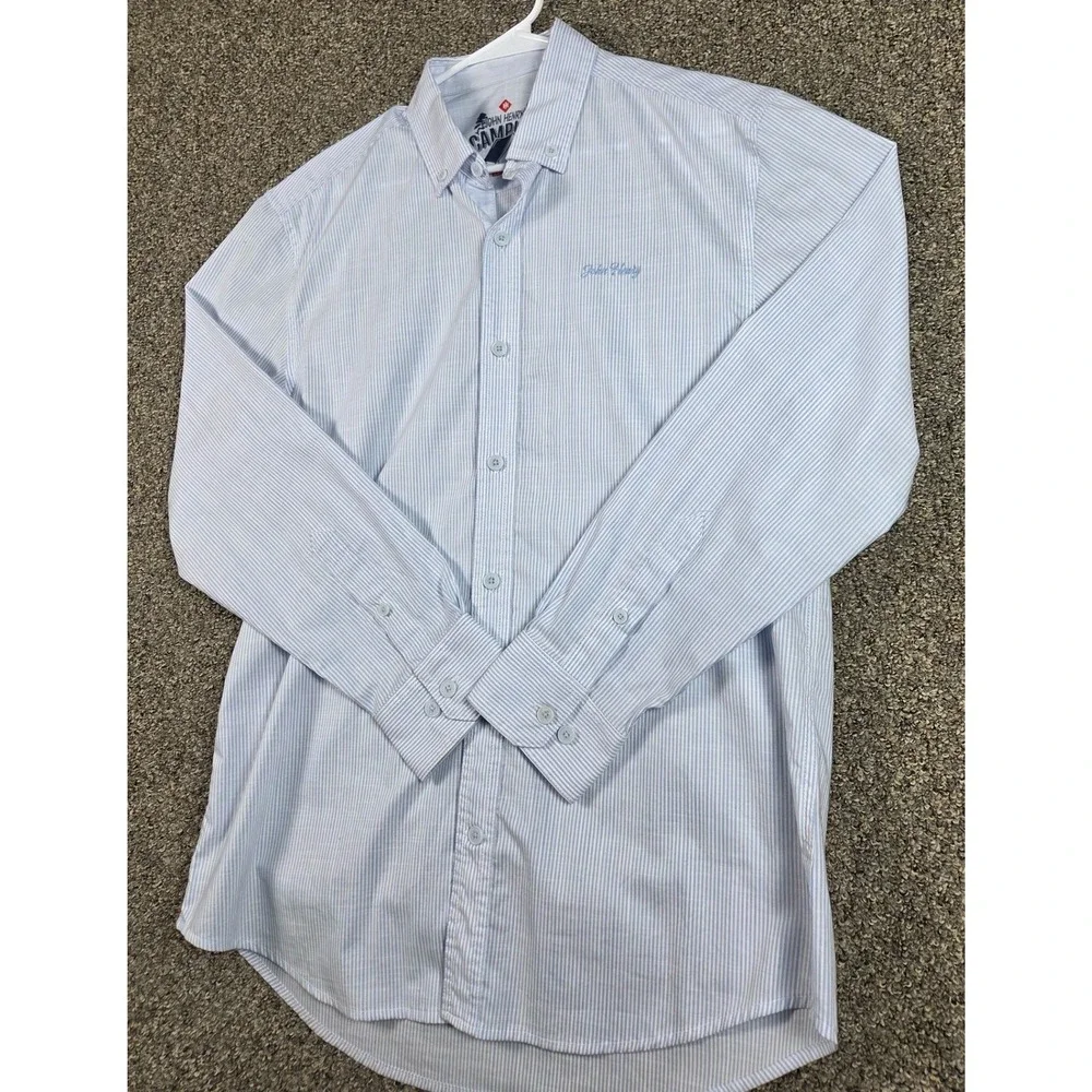John Henry Camping Button Down Shirt Mens 2XL‎ Blue Striped Hiking Work Wear